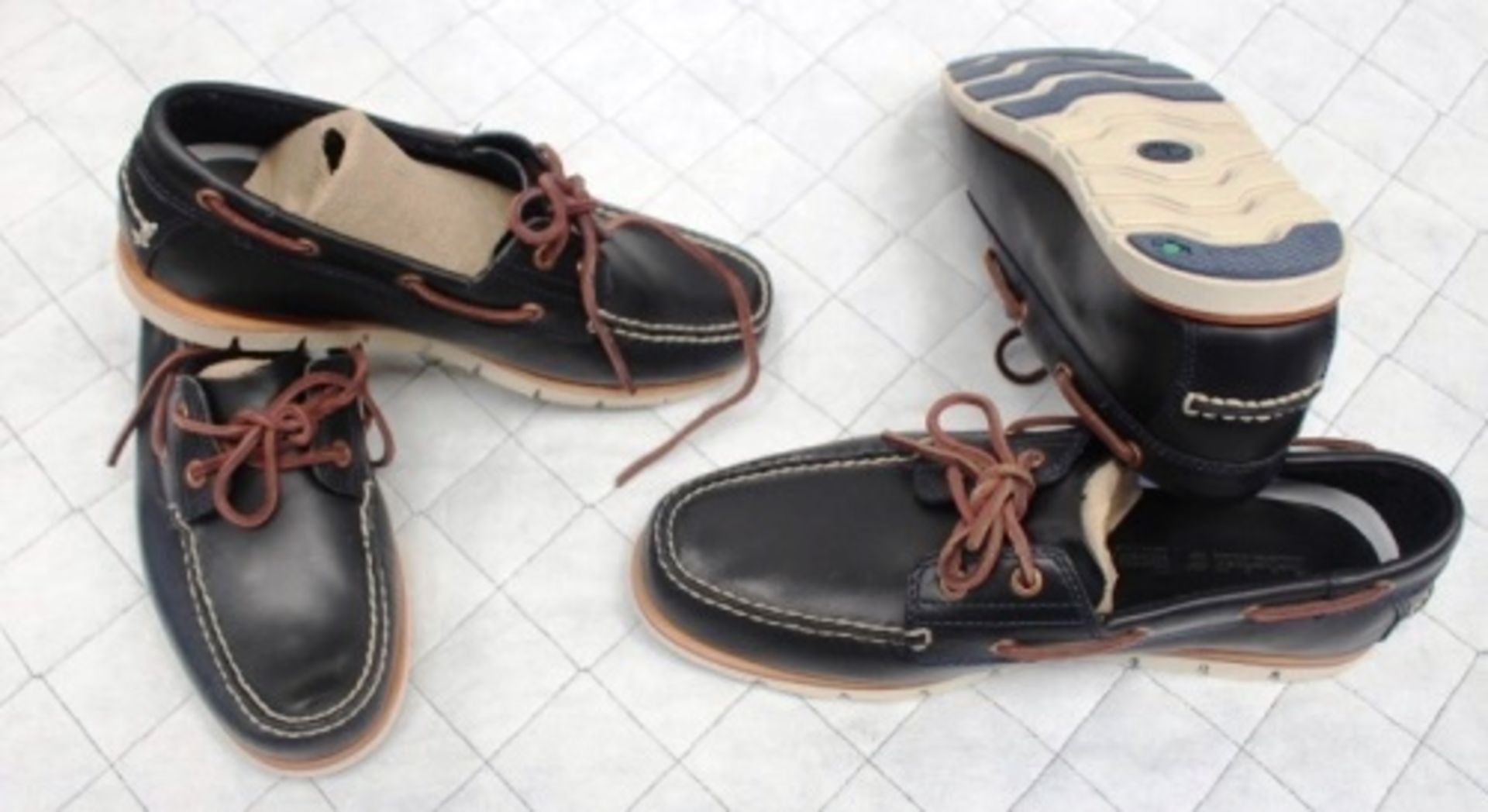 2 x pairs of Timberland men's black boat shoes, size 11 and 7, 1 x pair of Timberland Goretex men'