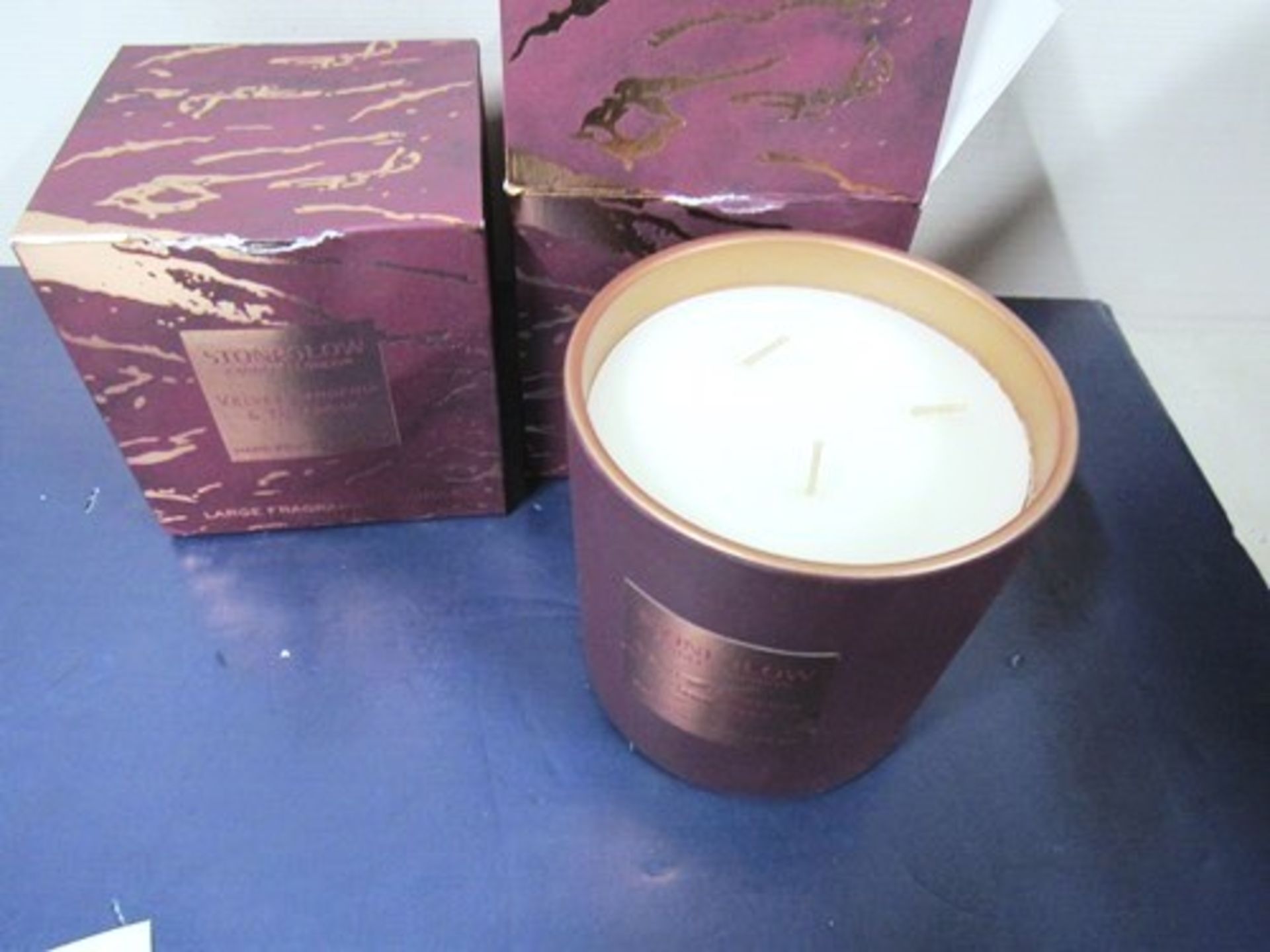 2 x Stoneglow Velvet Gardenia & Tuberose large candles, RRP £60.00 each - New in box, box slightly