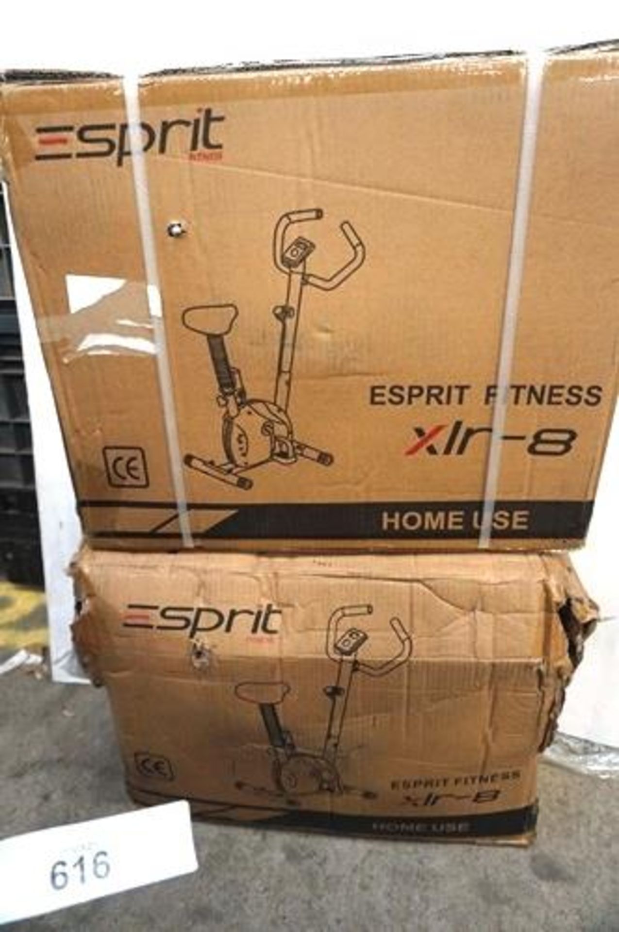 2 x Esprit Fitness XLR-8 exercise bike, 1 x black and 1 x red - Sealed new in box, 1 box tatty (
