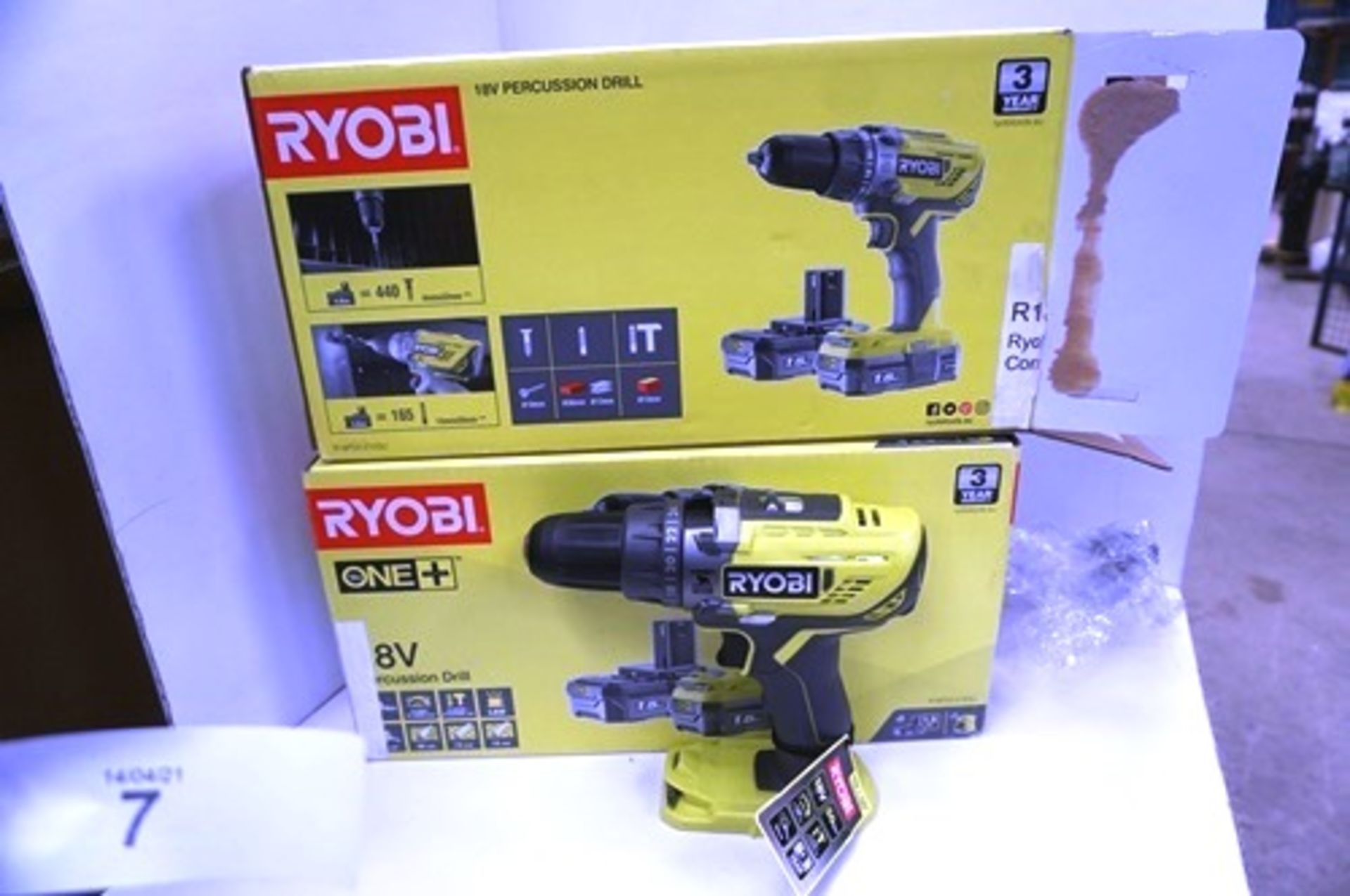 2 x Ryobi 18V percussion cordless drill sets, body only, no battery or charger (TC3)