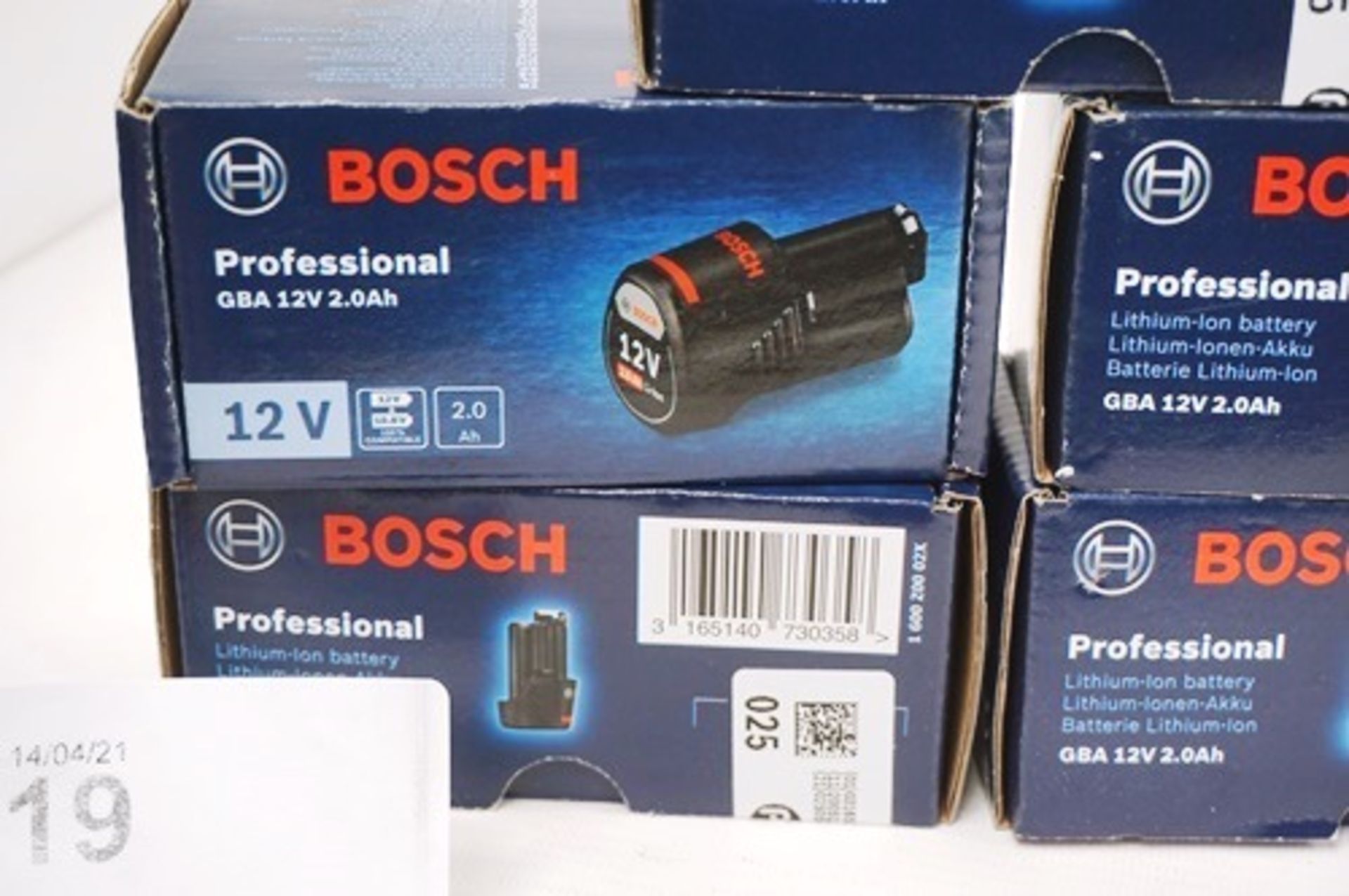 5 x Bosch GBA 12V 2.0Ah batteries, model 1600Z0002X, RRP £29.00 each - Sealed new in box (TC3) - Image 2 of 2