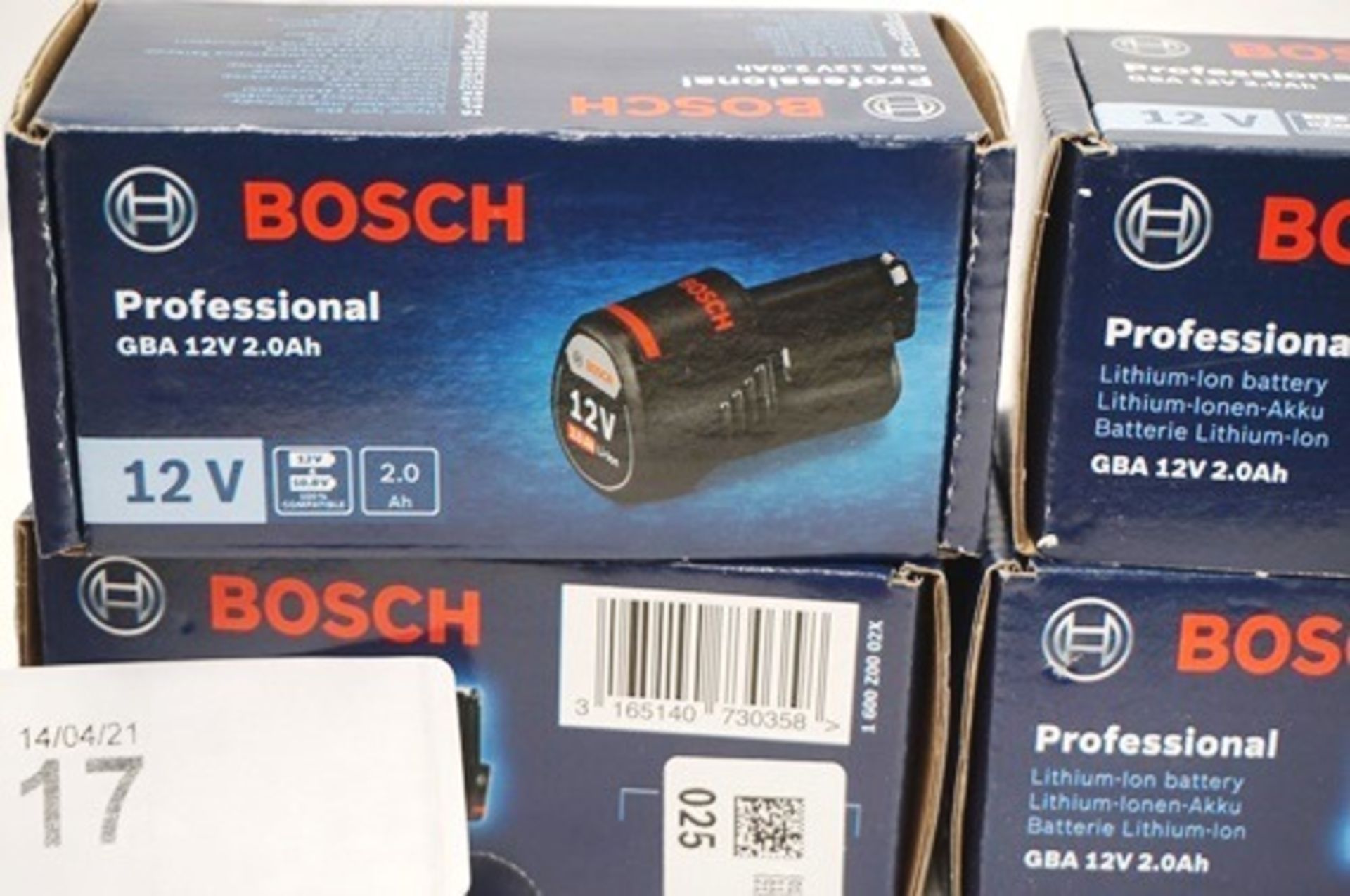 4 x Bosch GBA 12V 2.0Ah batteries, model 1600Z0002X, RRP £29.00 each - Sealed new in box (TC3) - Image 2 of 2