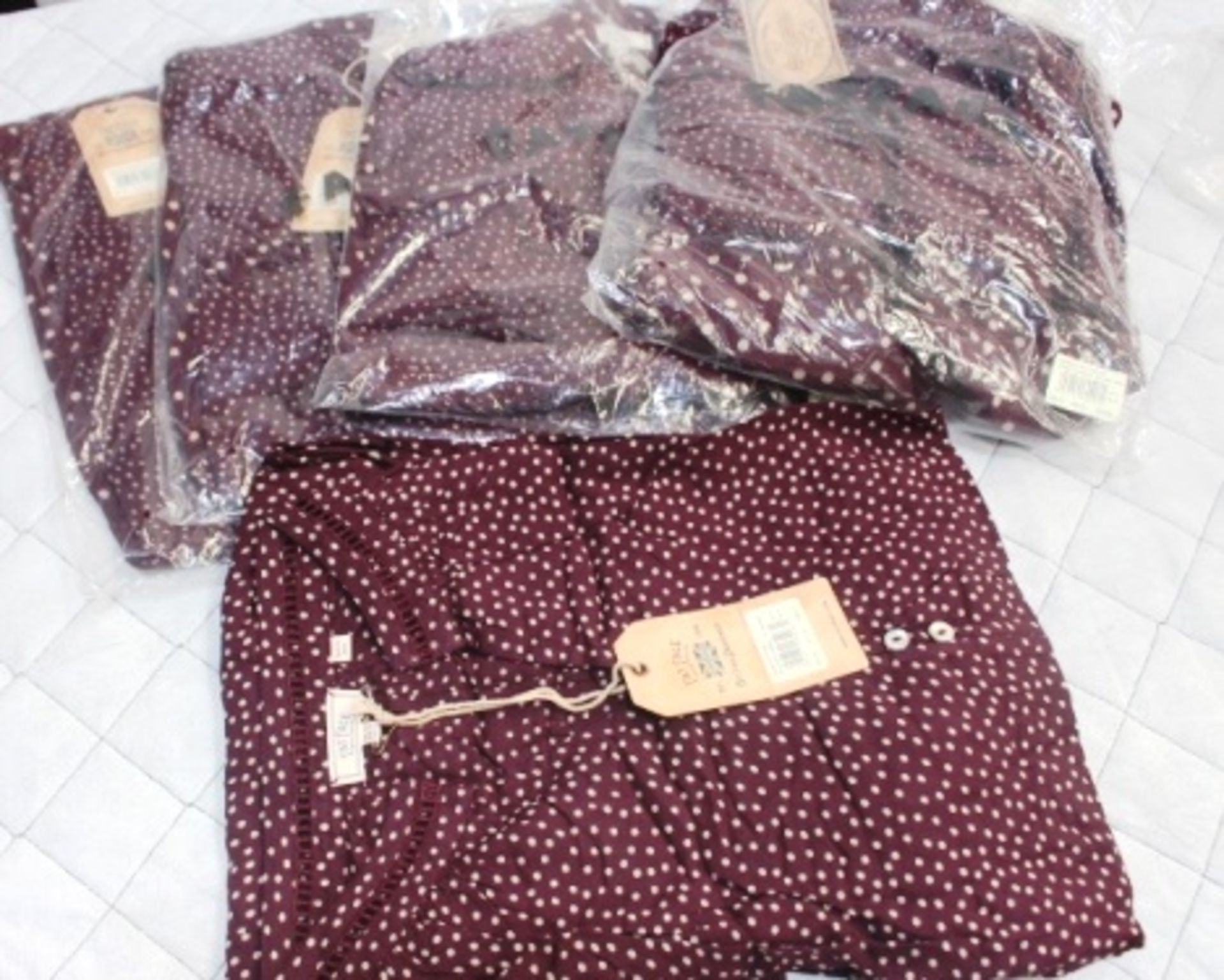 4 x Fat Face deep berry Meredith spot longline tops, and 1 x Ariana spot dress assorted sizes, - Image 2 of 3
