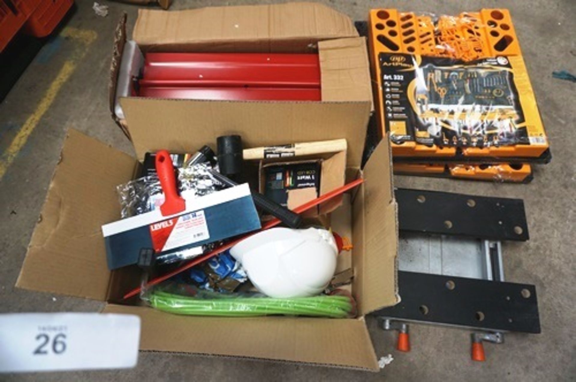 A selection of hand tools including 1 x metal toolbox, plastic tool holders, Infapower work