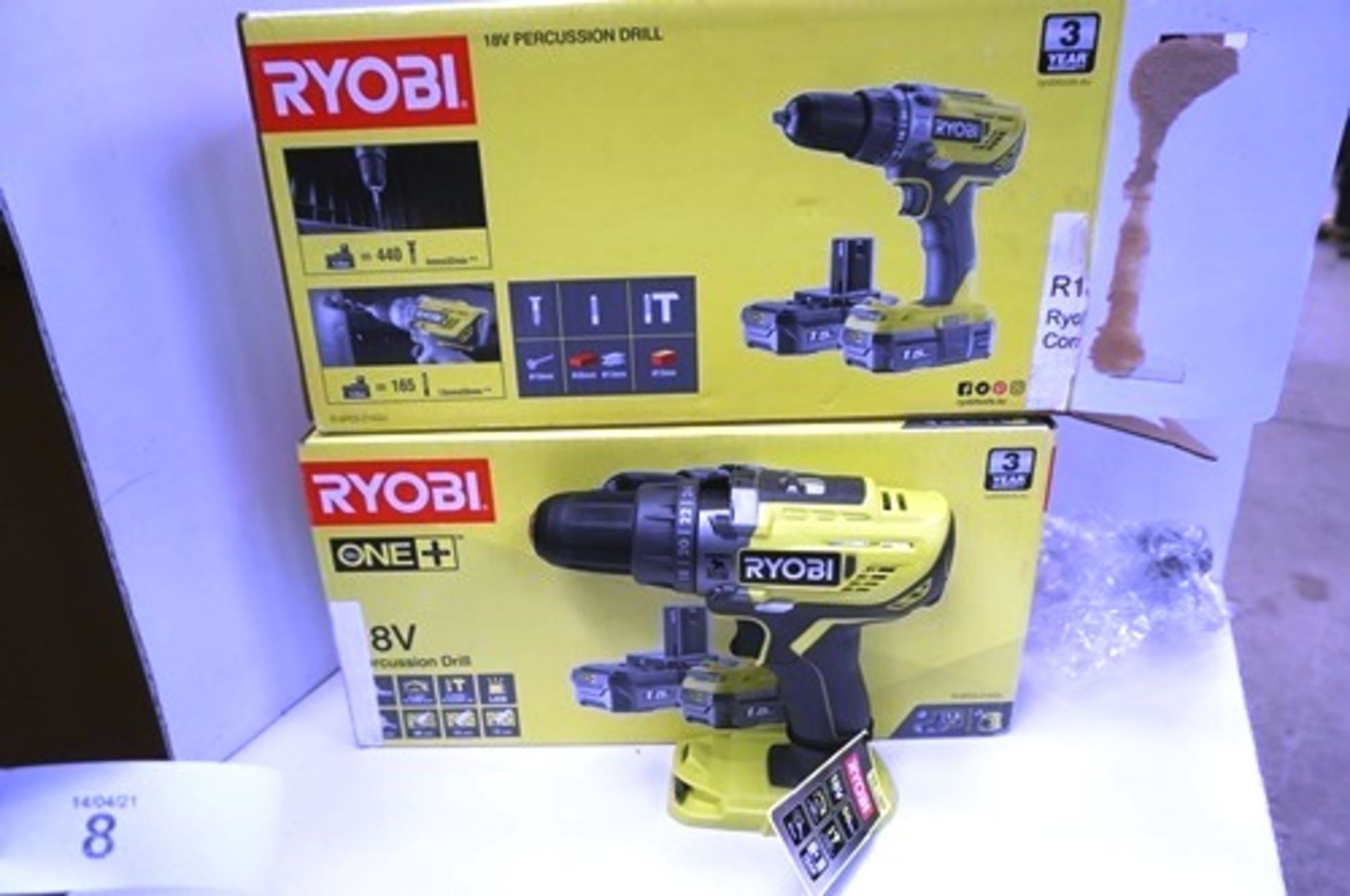 3 x Ryobi 18V percussion cordless drill sets, body only, no battery or charger (TC3)