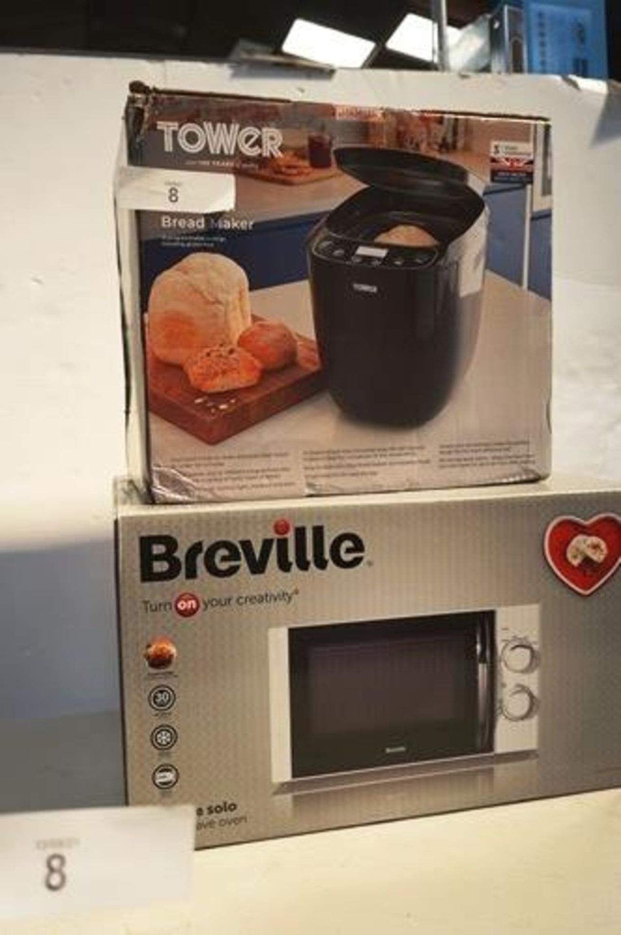 1 x Breville white 20ltr microwave oven, model B20E9MSW, together with 1 x Tower 2lb fast bake