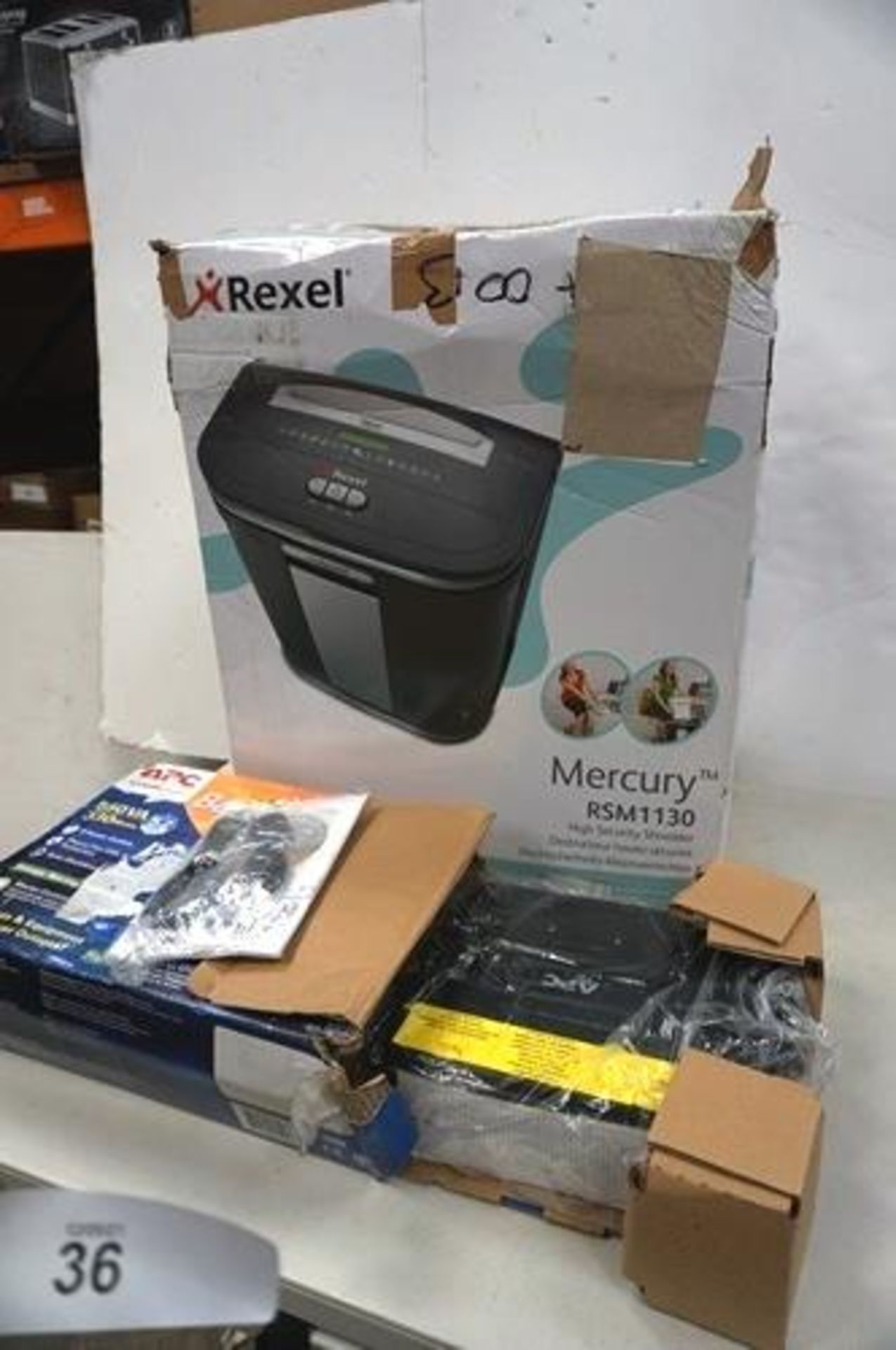 1 x Rexel Mercury RSM1130 large shredder together with APC 550 VA battery backup power supply unit -