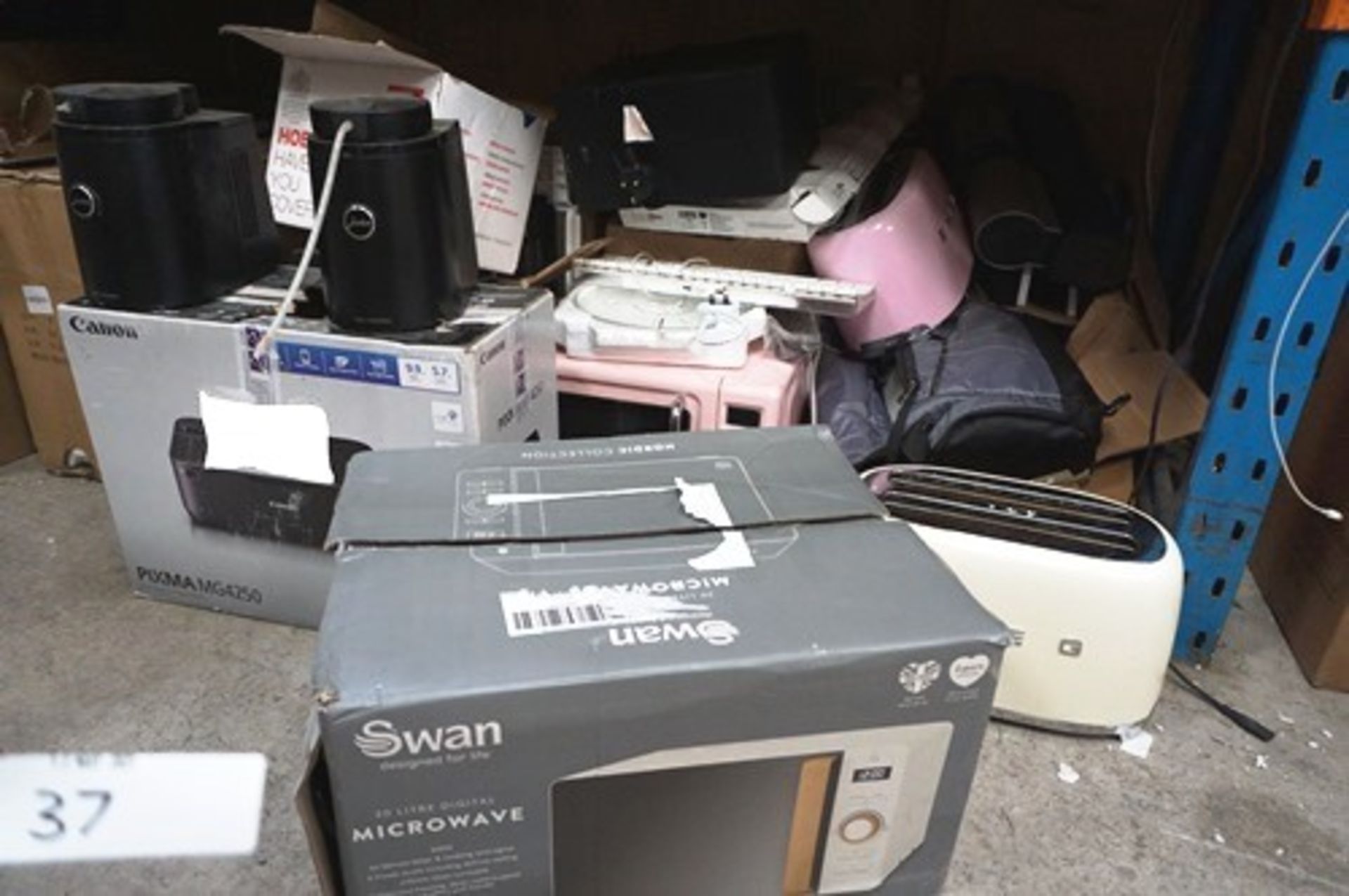 A selection of household electrics including Smeg kitchen appliances, speakers, printer etc. -