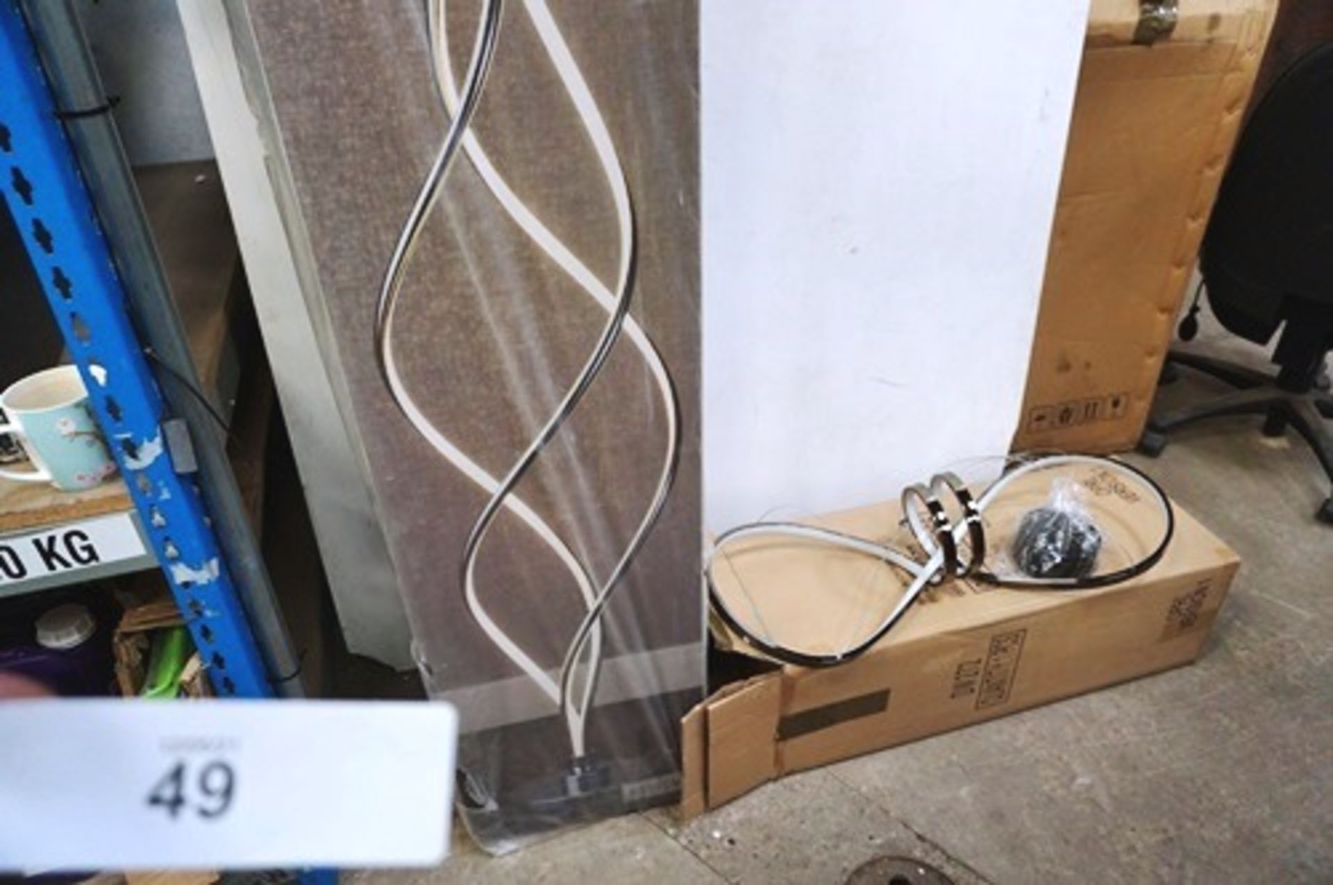 1 x chrome entwined LED floor lamp, SKU: 223505, new in box together with 1 x Dunelm twisted LED