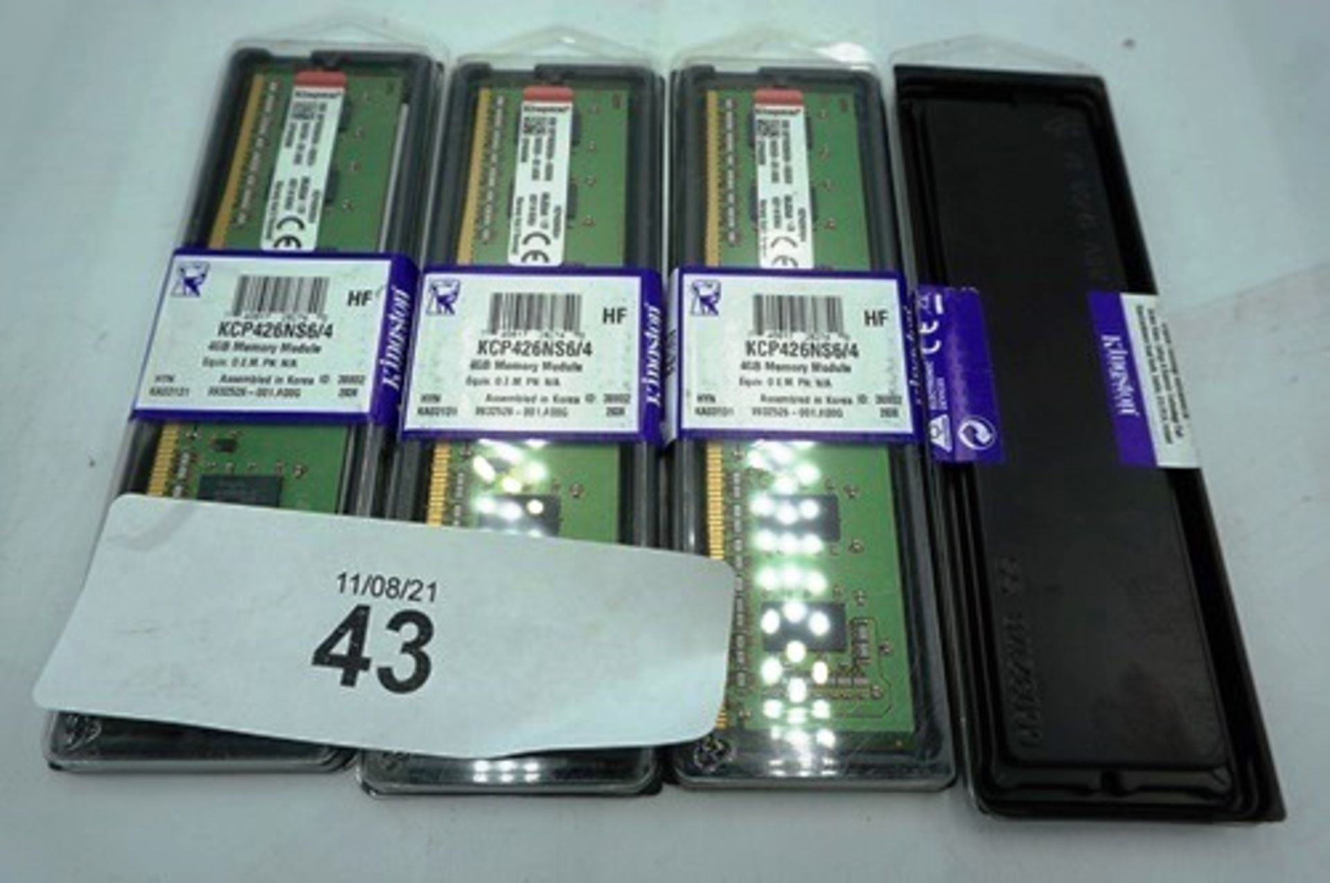 4 x Kingston 4gb memory modules, model KCP426NS6/4 - Sealed new in pack (C1) - Image 2 of 2