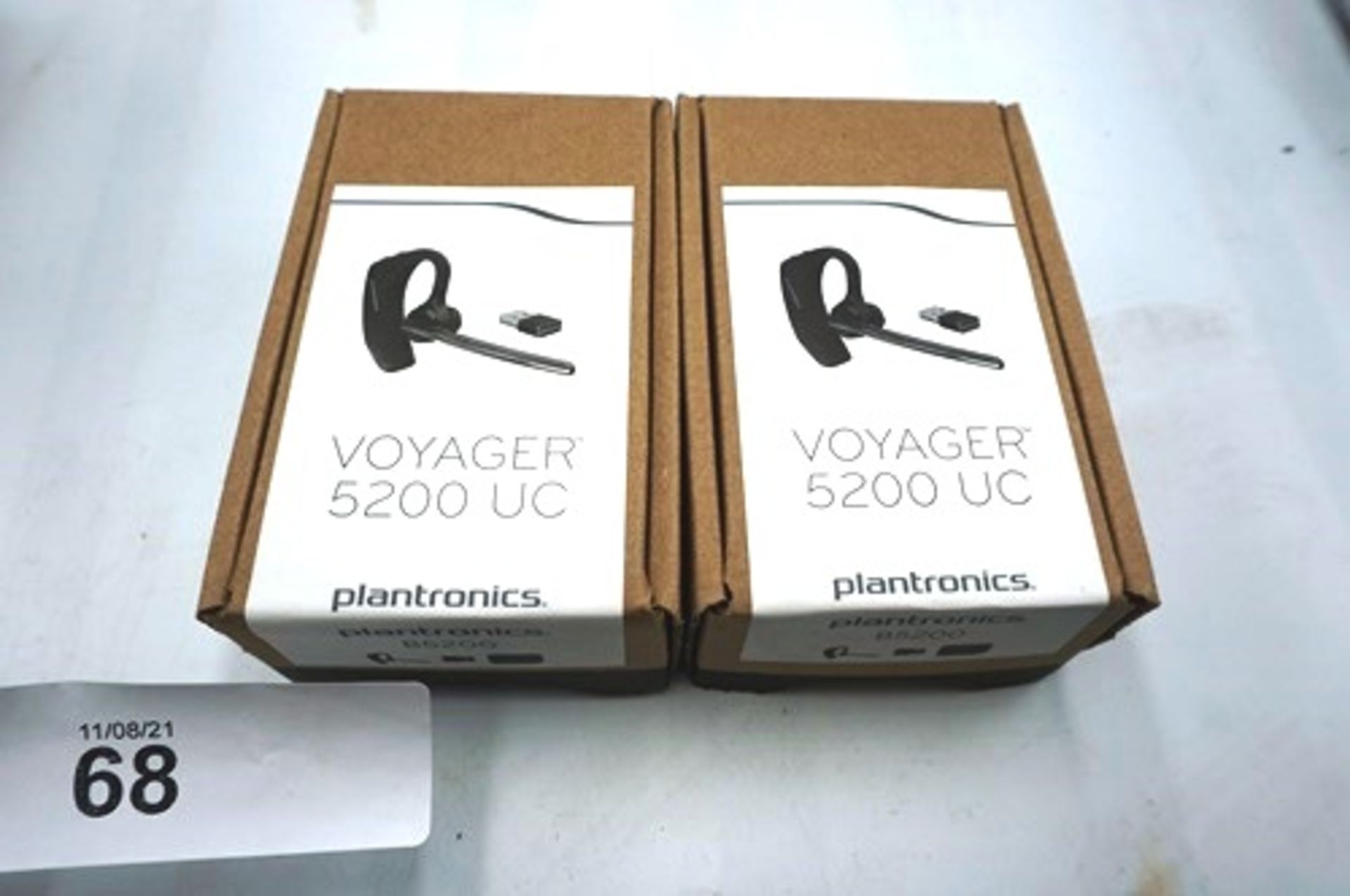 2 x Plantronics Voyager 5200UC wireless office headphones, model 206110-101 - sealed new in box (