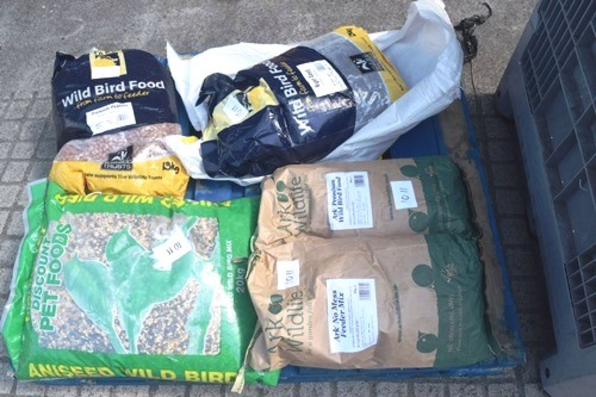 A selection of bird food including 1 x 13kg bag of Vine House Farm, 1 x 8kg of Ark Wildlife wild