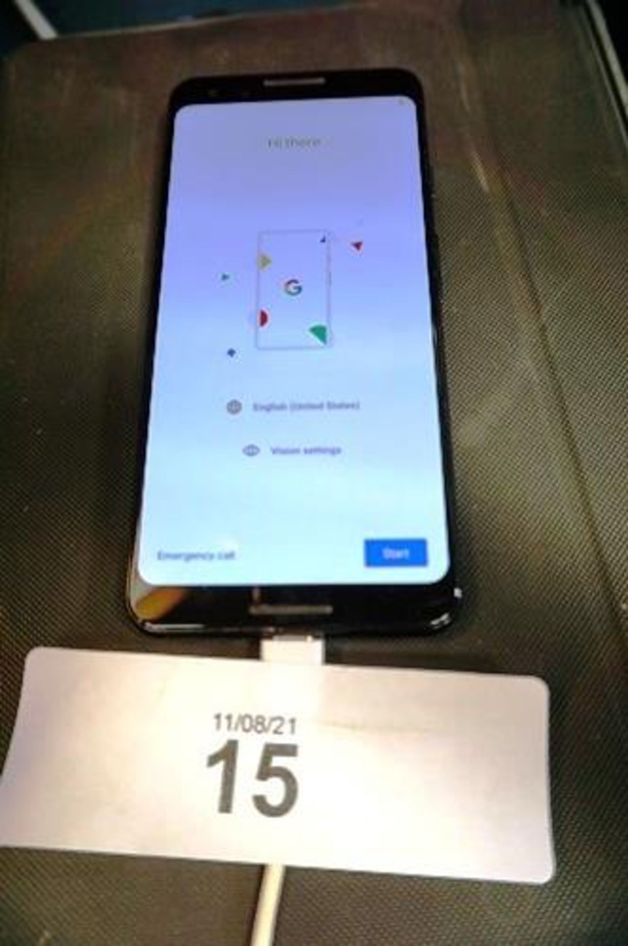 1 x Google Pixel 3 phone, 64gb, model G013A, IMEI: 990012001484812, with power cable, factory