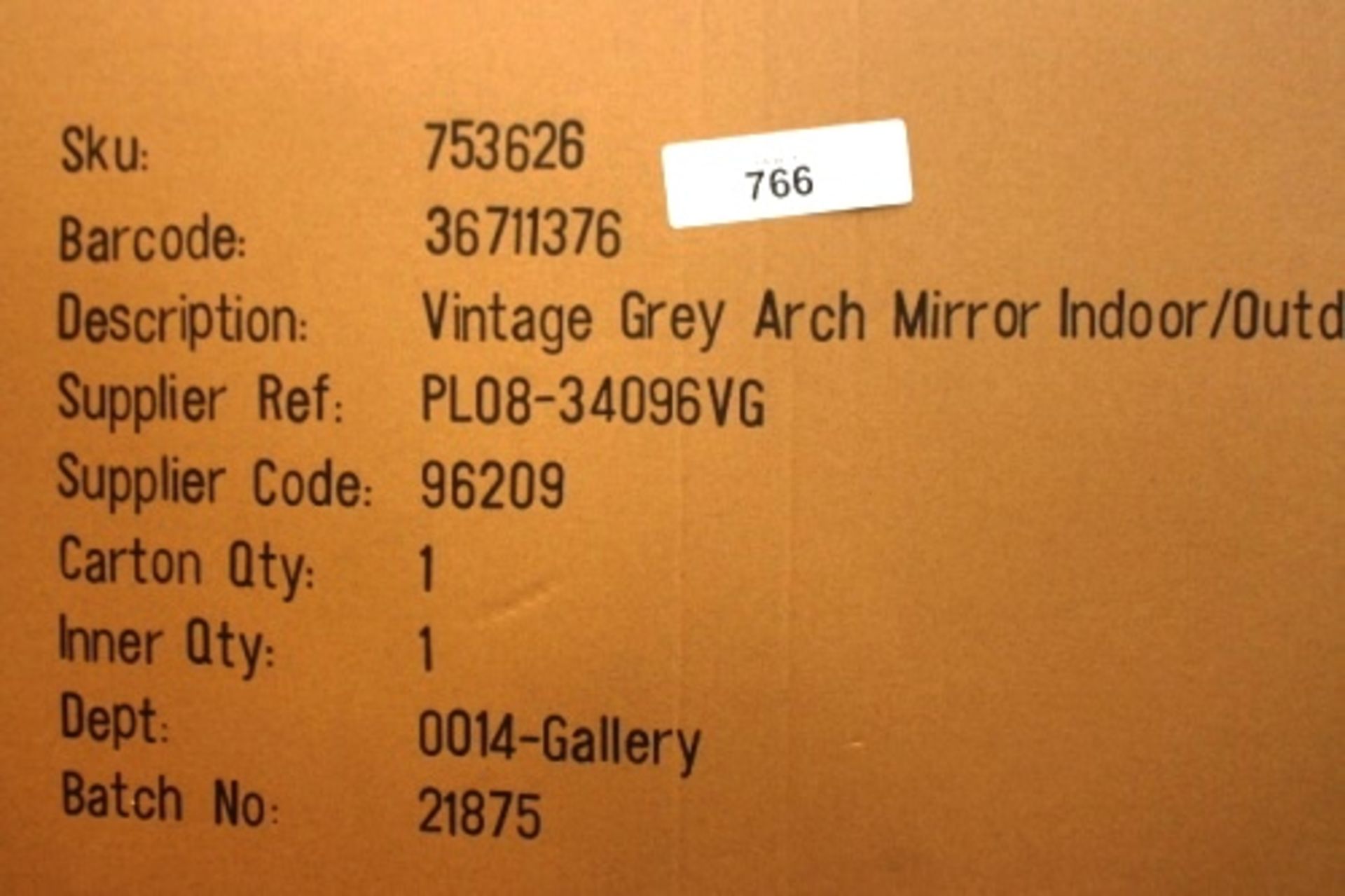 1 x vintage grey arch mirror, indoor/outdoor, model PL08-34096VG - New in box (GSF11)