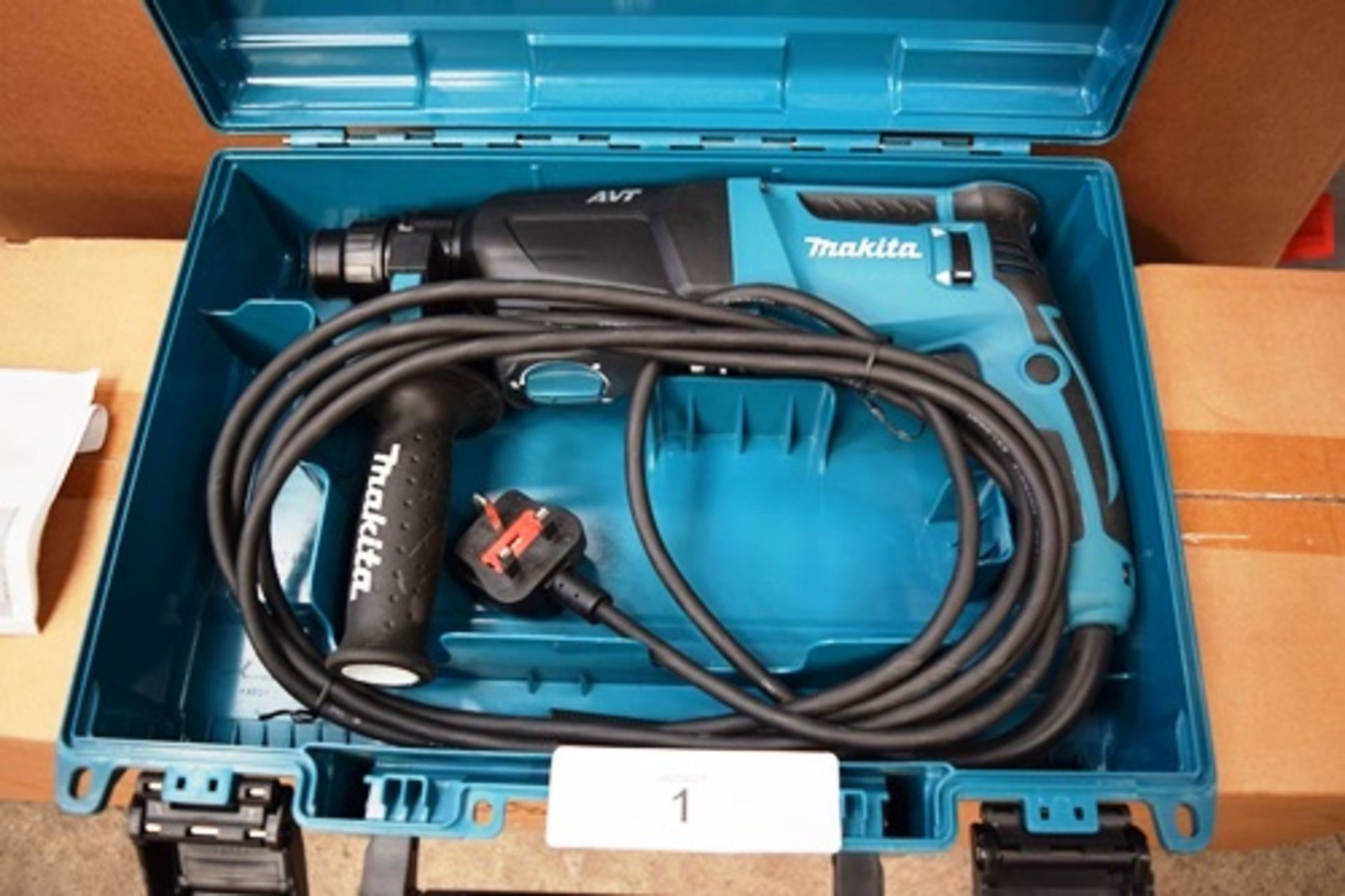1 x Makita AVT rotary drill, model HR2611F, 240V, with instruction manual and case - Untested (