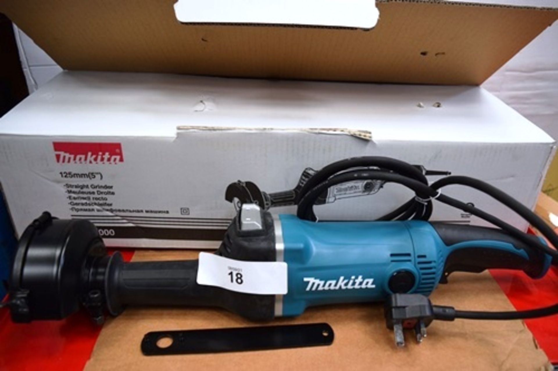 1 x Makita 5" straight grinder, model GS5000, 240V with manual and original box, 1 x Makita charger,