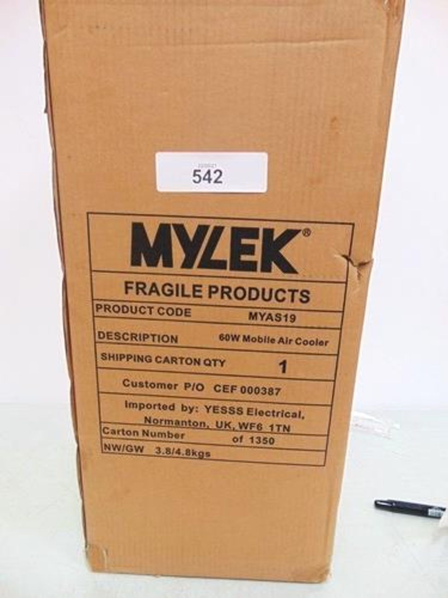 1 x Mylek 60W mobile air cooler, model MYAS19 - Sealed new in box (ES7)