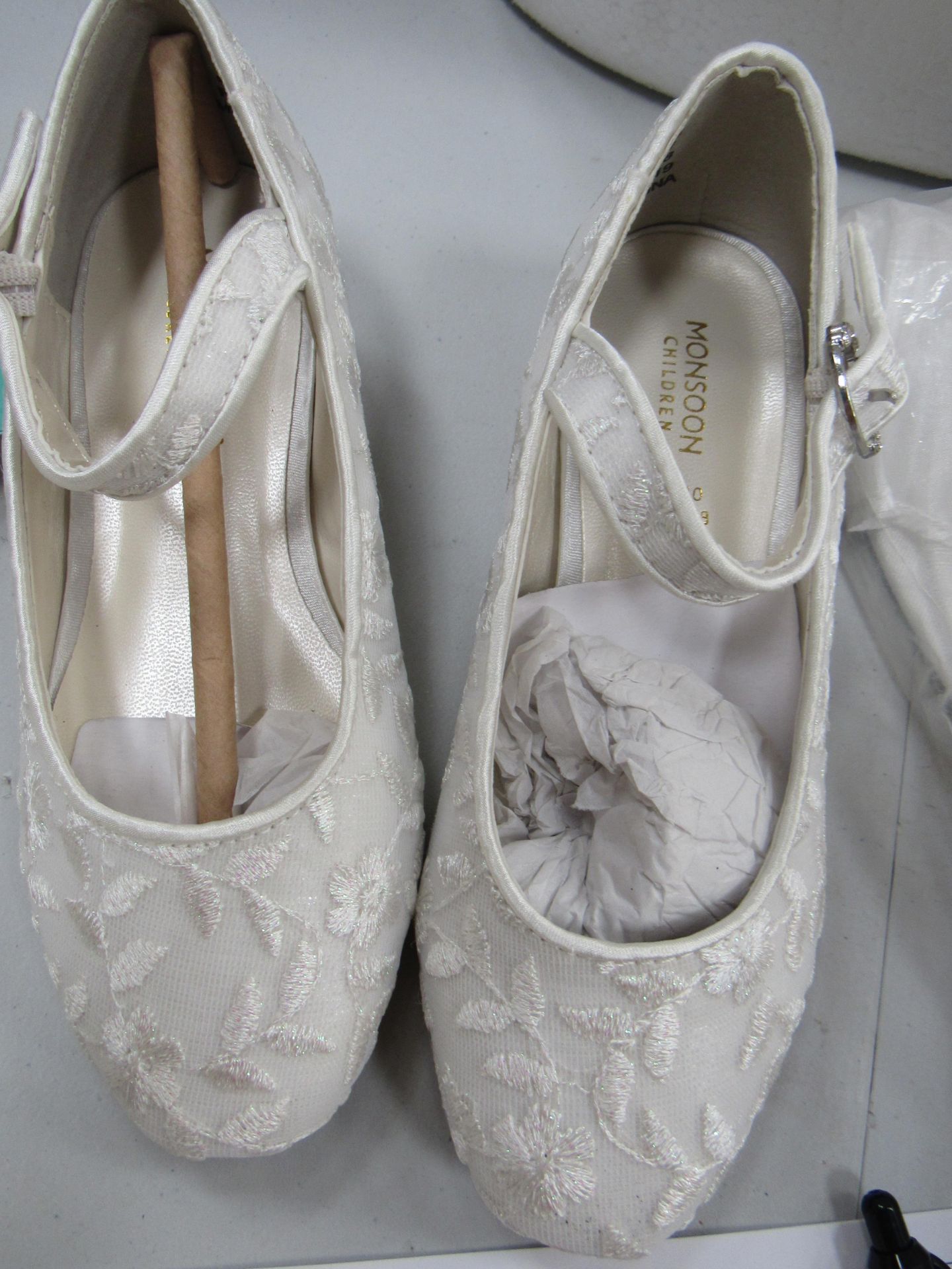 3 x Monsoon girls bridal frocks, ages 7yrs, 8yrs and 11yrs and 1 x pair of children's bridal shoes - Image 2 of 3