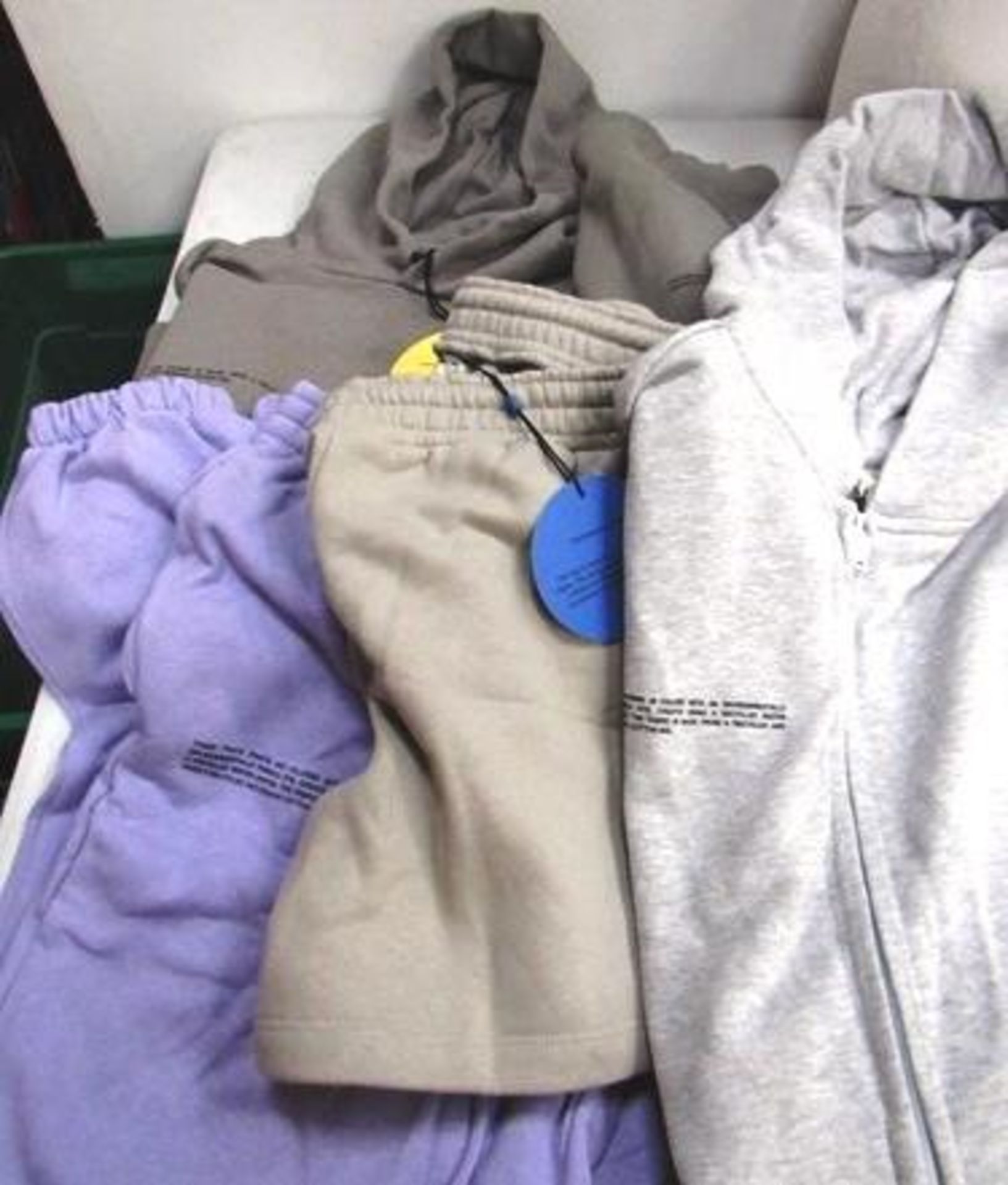 5 x items of Pangaia clothing comprising 1 x zip hoodie, size small, 1 x sweat, 1 x hoodie, 1 x pair