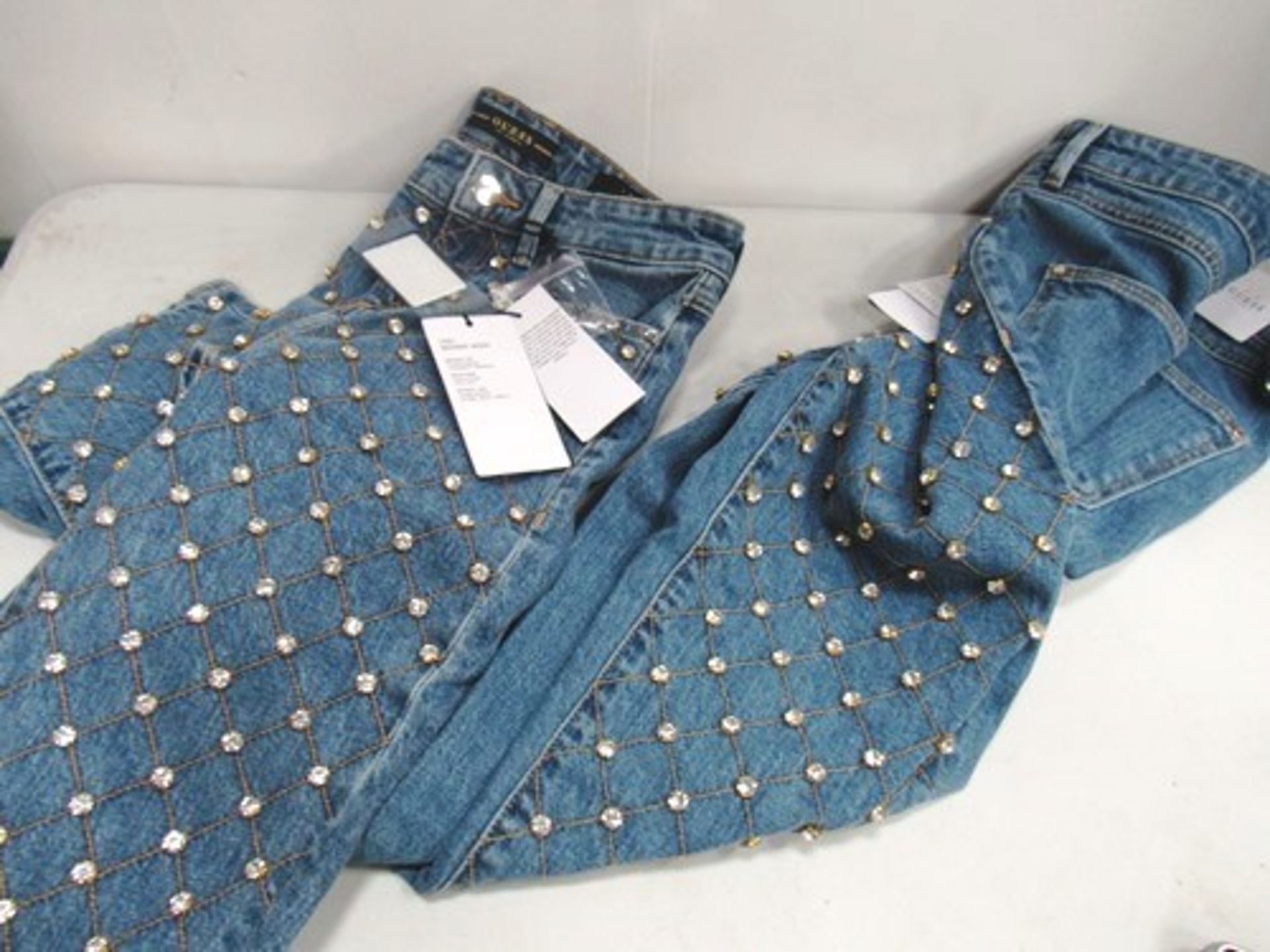 2 x pairs Guess skinny high rise jeans, crystal studded, 1 x pair size 24W and 1 x pairs size 27W,