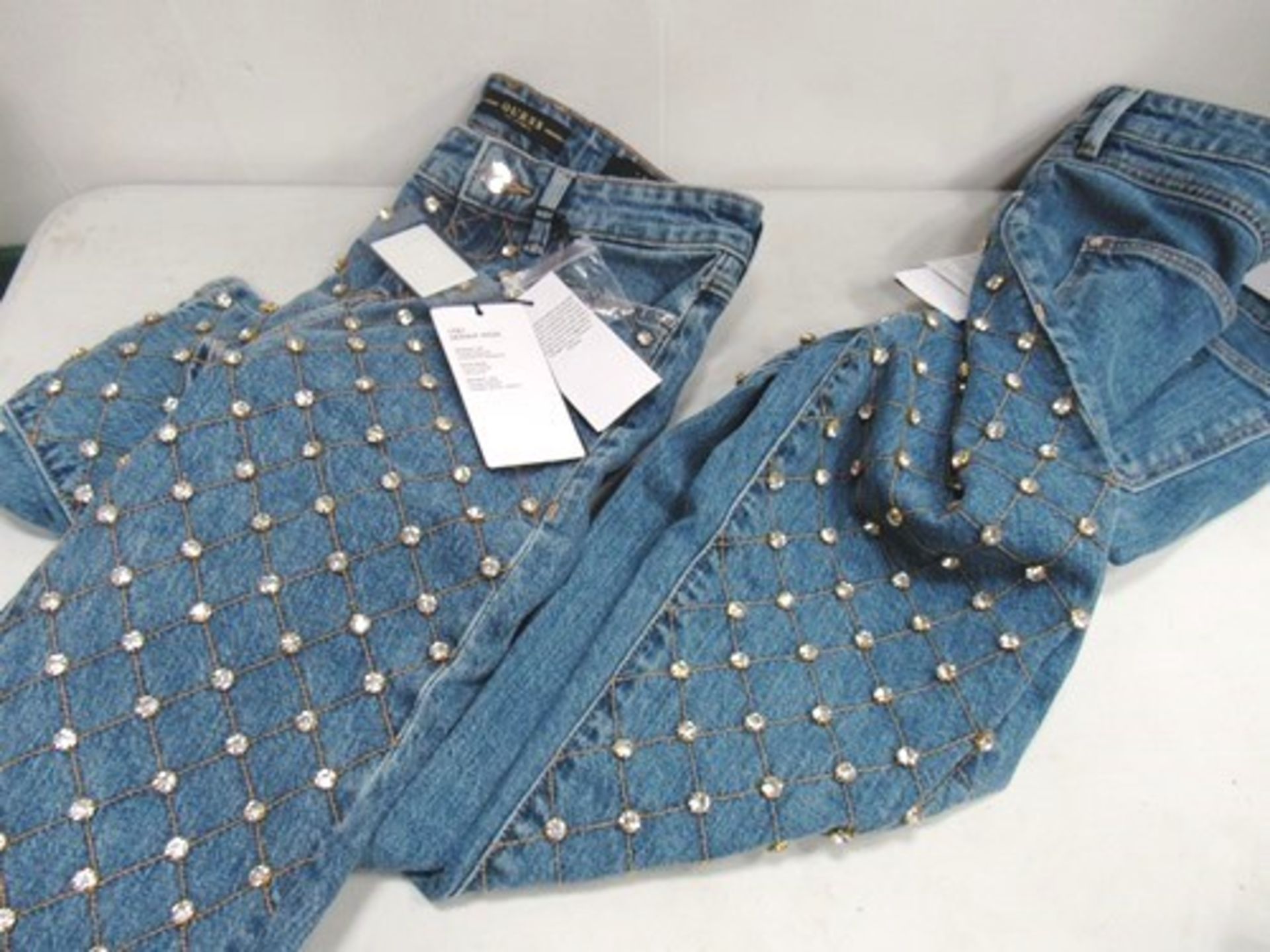 2 x pairs Guess skinny high rise jeans, crystal studded, 1 x pair size 27W and 1 x pairs size 28W,