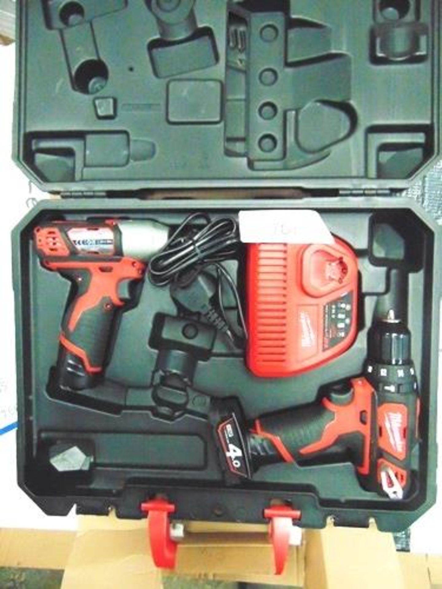 1 x Milwaukee 12V drill, powers on and motor ok and 1 x damaged 12V impact drill, Ref BPP2B-421C ( - Image 2 of 2