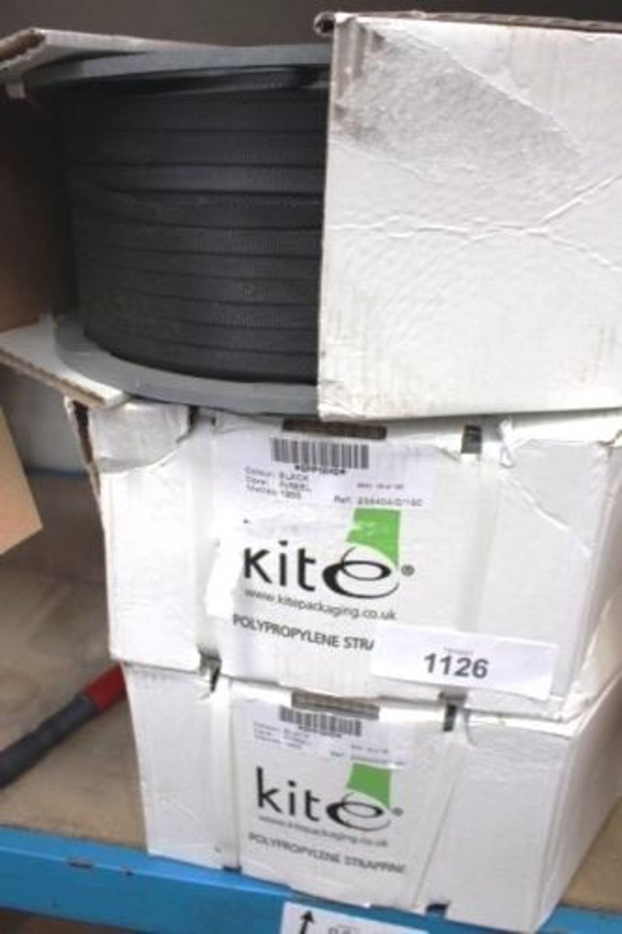 3 x Kite black pallet strapping, 10mm wide, x 05mm x 1200m length together with 4 x rolls of