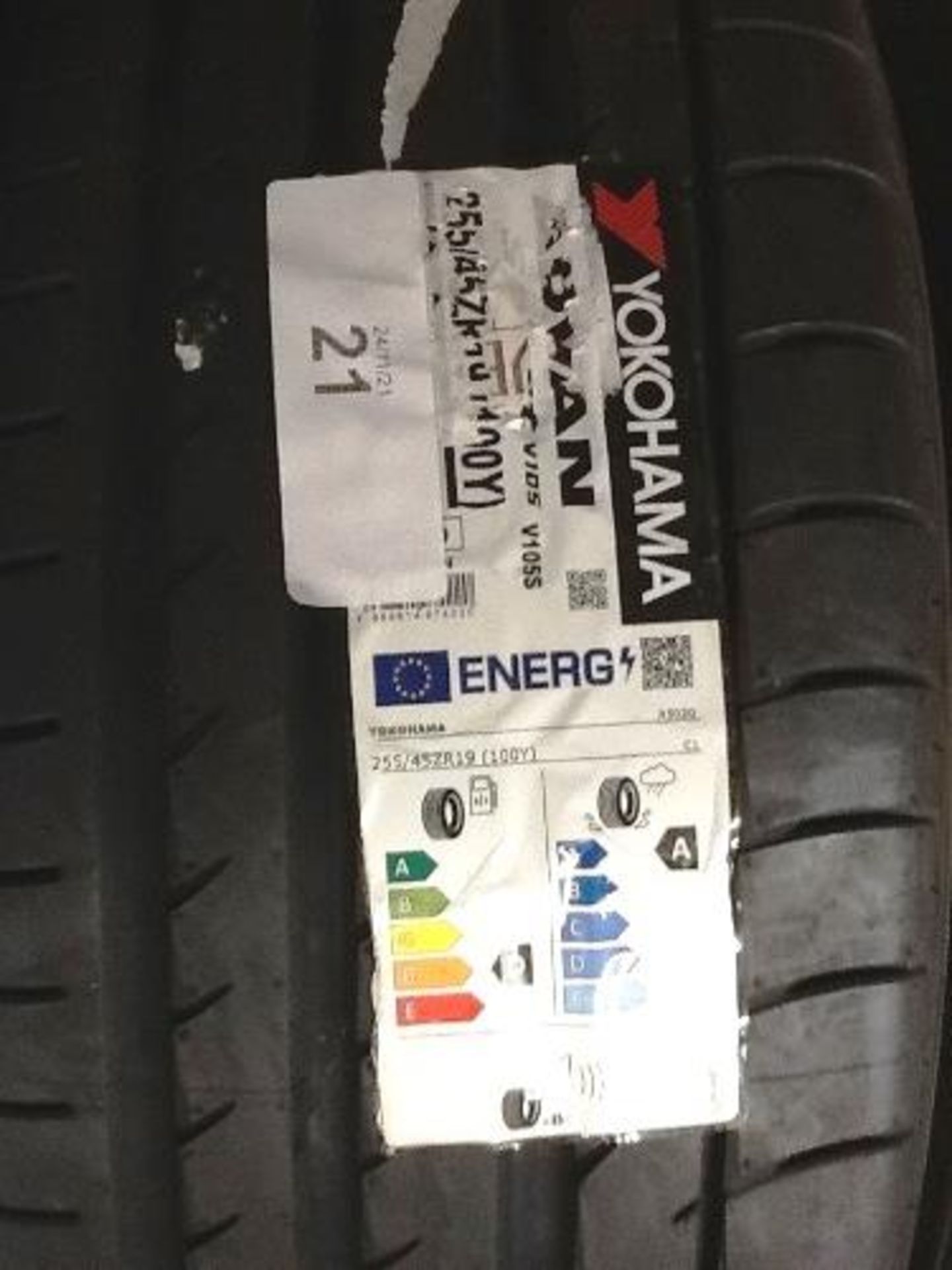 2 x Yokohama Advan Sport 105S tyres, size 255/45ZR19 (100Y), code R5020 - New with labels (GS16) - Image 2 of 2