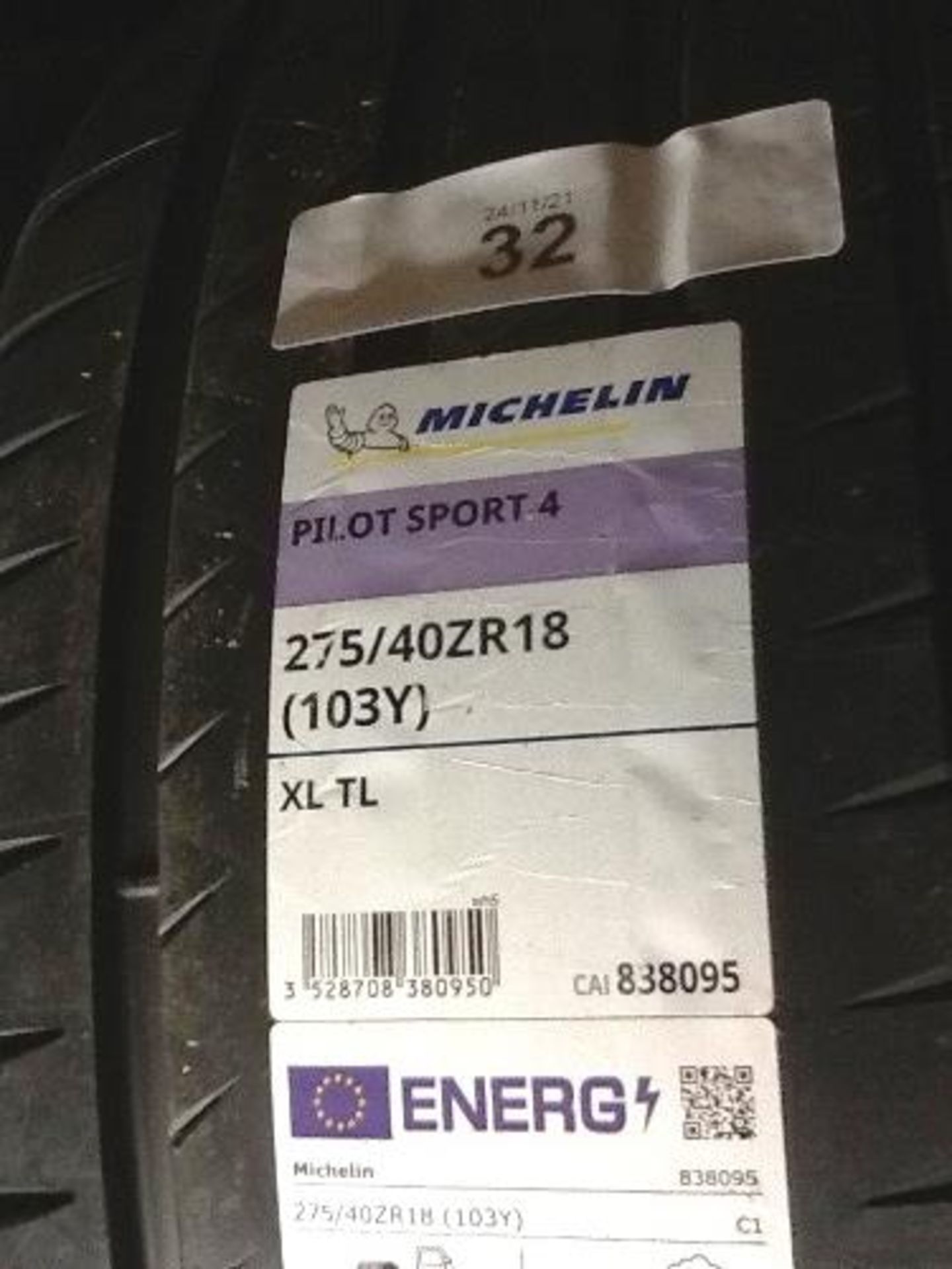 1 x Michelin Pilot Sport 4 tyre, size 275/40ZR18 (103Y) XL TL, code 838095 - New with labels (GS16)