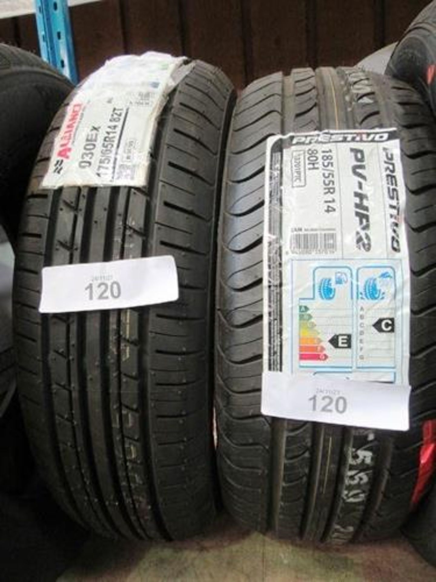 1 x Prestivo PV-HP2 tyre, size 185/55R14 80H, 1 x Royal Snow tyre, size 165/70R14 85T XL and 1 x