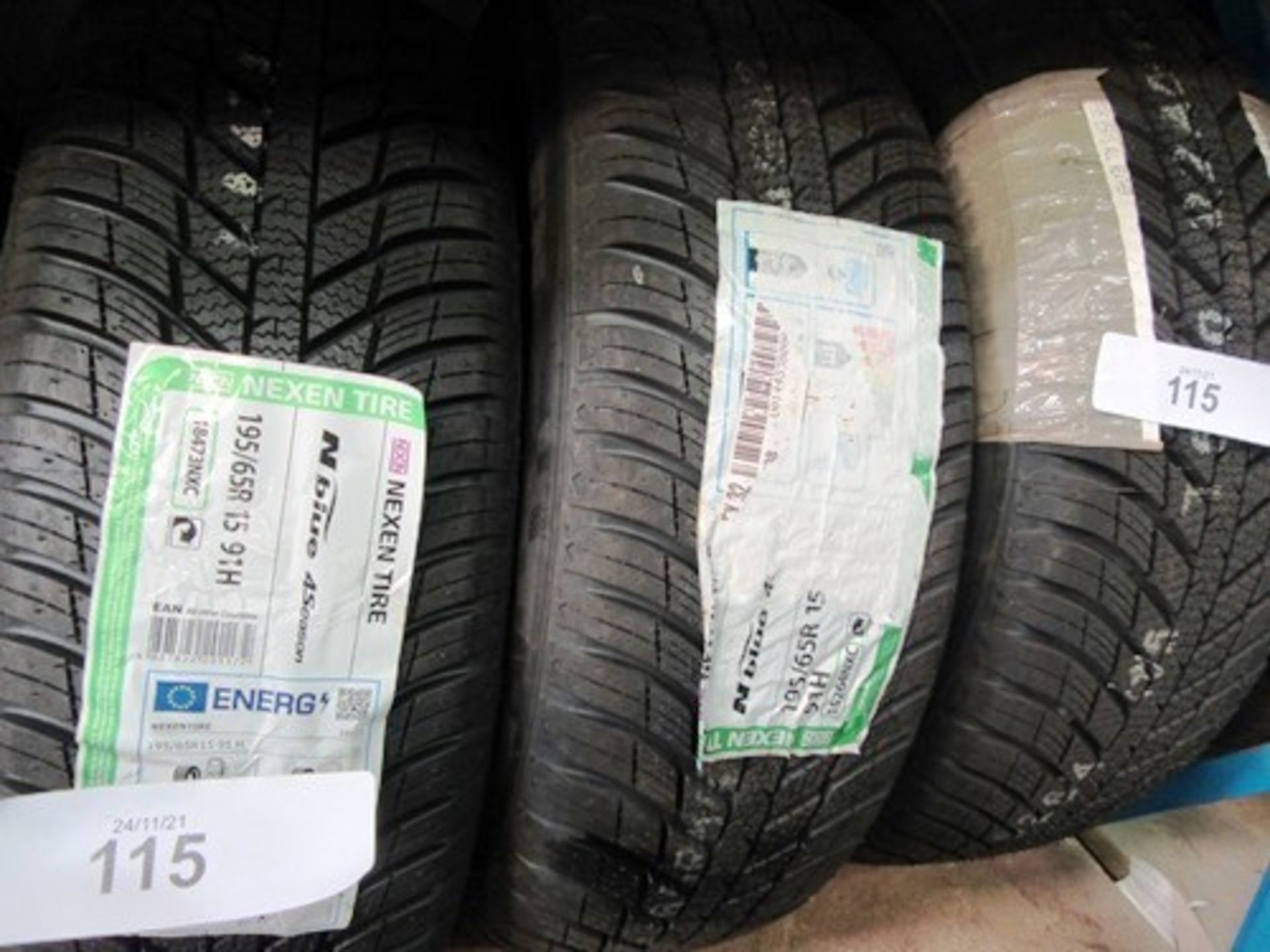 3 x Nexen N Blue 4 Season tyres, size 195/65R15 91H, 2 with labels (GS7)