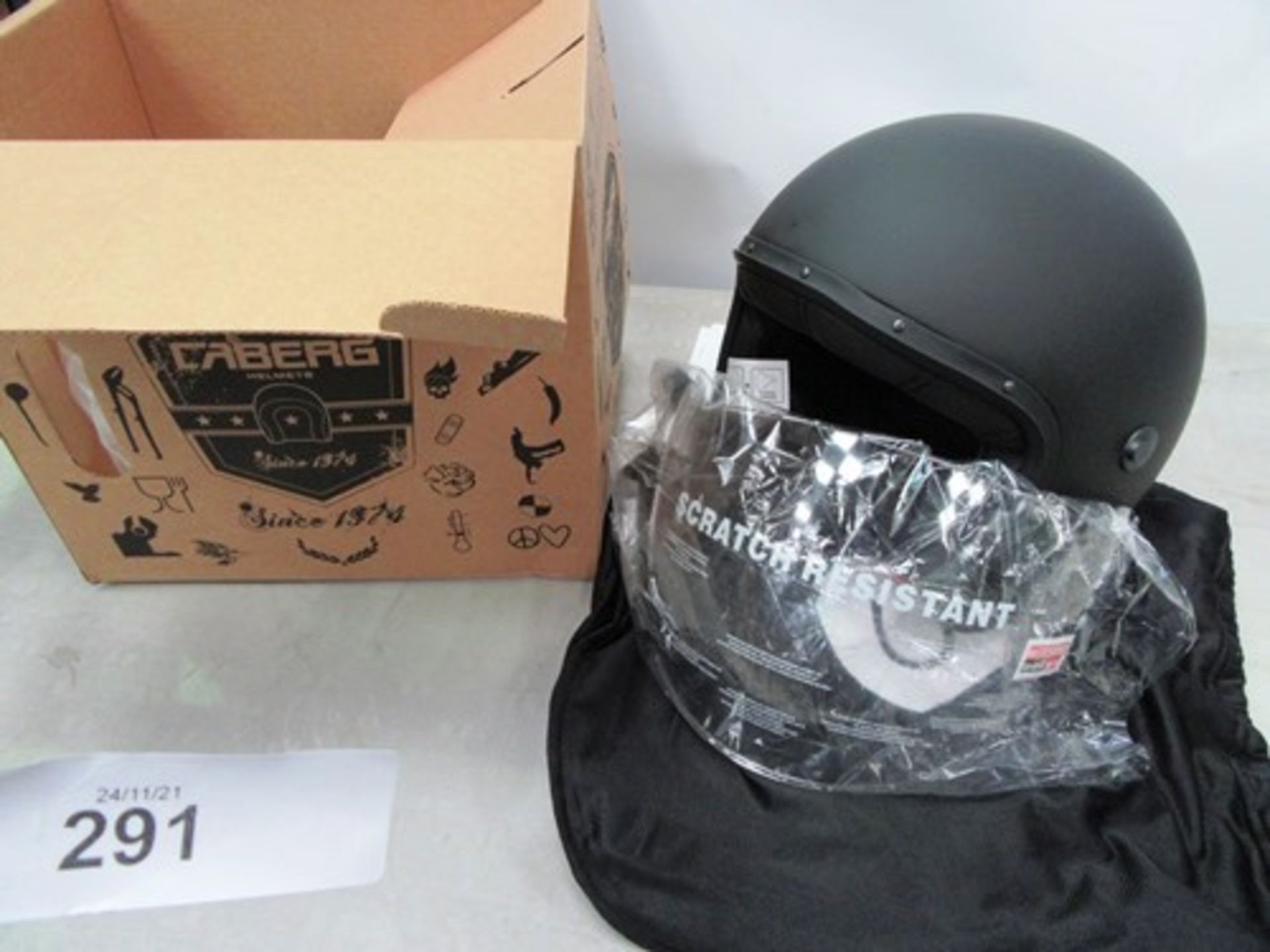 1 x Caberg Jet Free Ride matte black motorcycle helmet, size medium - New in box (GS14end)