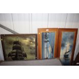 Four various oil paintings of boats