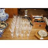 A quantity of various drinking glasses, decanter a