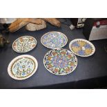 Five floral decorated plates