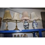 Four various table lamps and shades