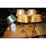 Five various table lamps and shades