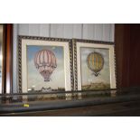 A pair of coloured ballooning prints
