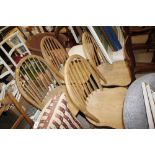 Four beech stick back kitchen dining chairs