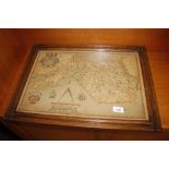 An oak framed antique map of South Wales