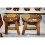 Two carved and decorated children's stools