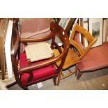 A 19th Century mahogany bar back elbow chair; a ba