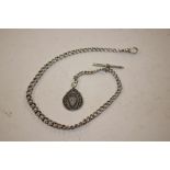 A silver pocket watch chain