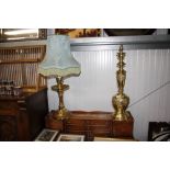 Two brass table lamps