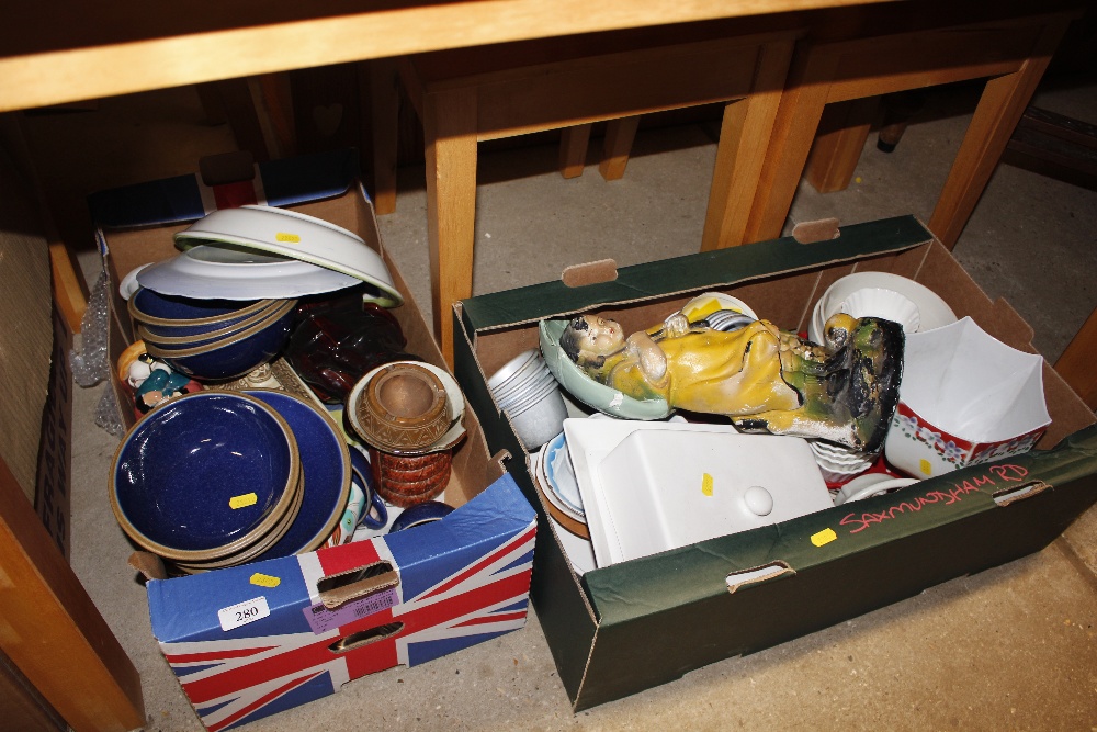 Two boxes of various sundry glass and china