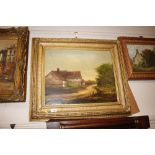 A gilt framed oil on canvas study of a farmhouse