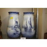 A pair of Royal Bonn Delft pattern vases