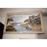 H K Leeson, oil on board study depicting a coastline scene, signed to bottom right