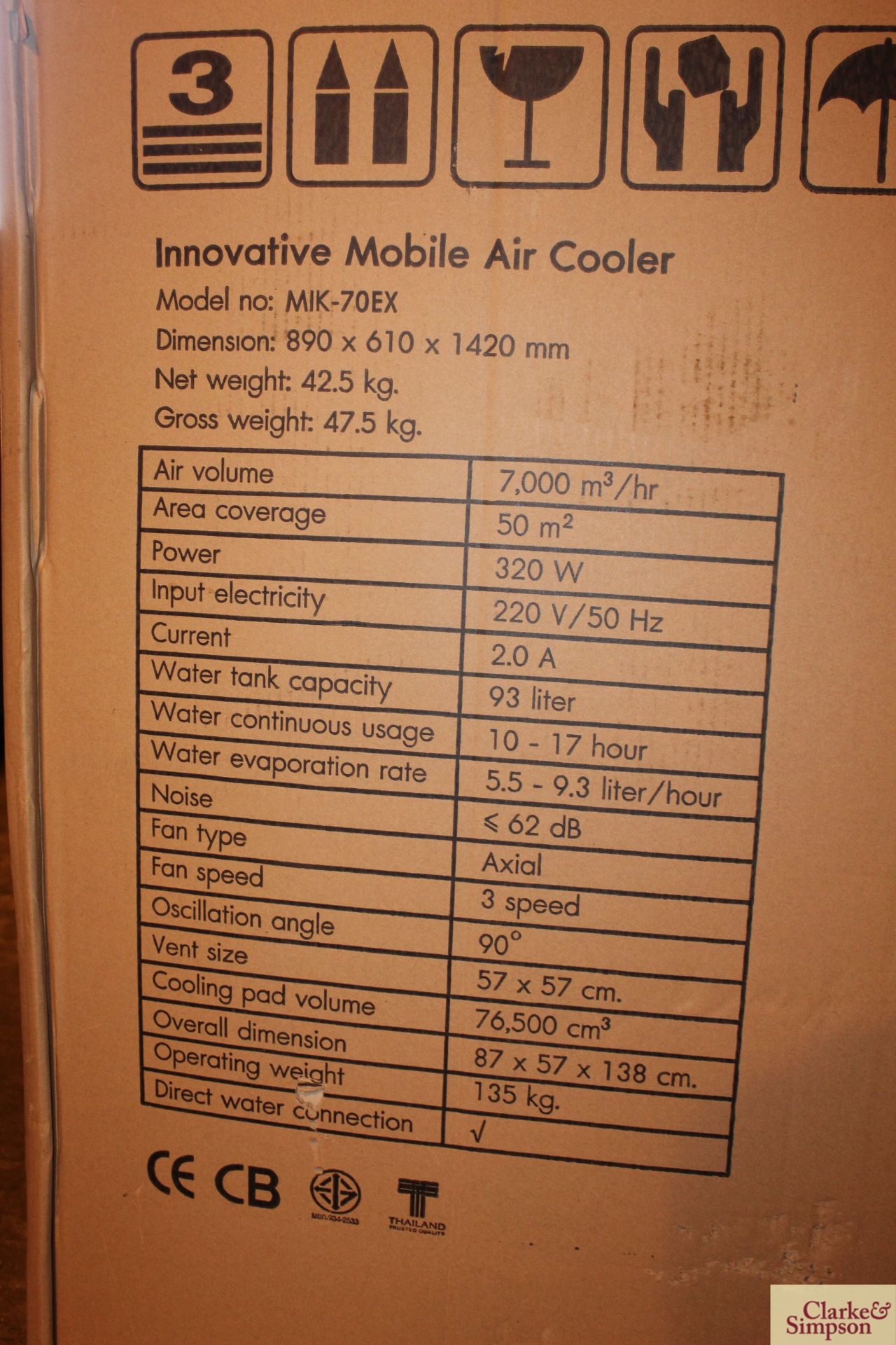 MasterKool iKool mobile air cooler. Model MIK-70EX. 2019. Minor damage to side and rear. Click - Image 6 of 6