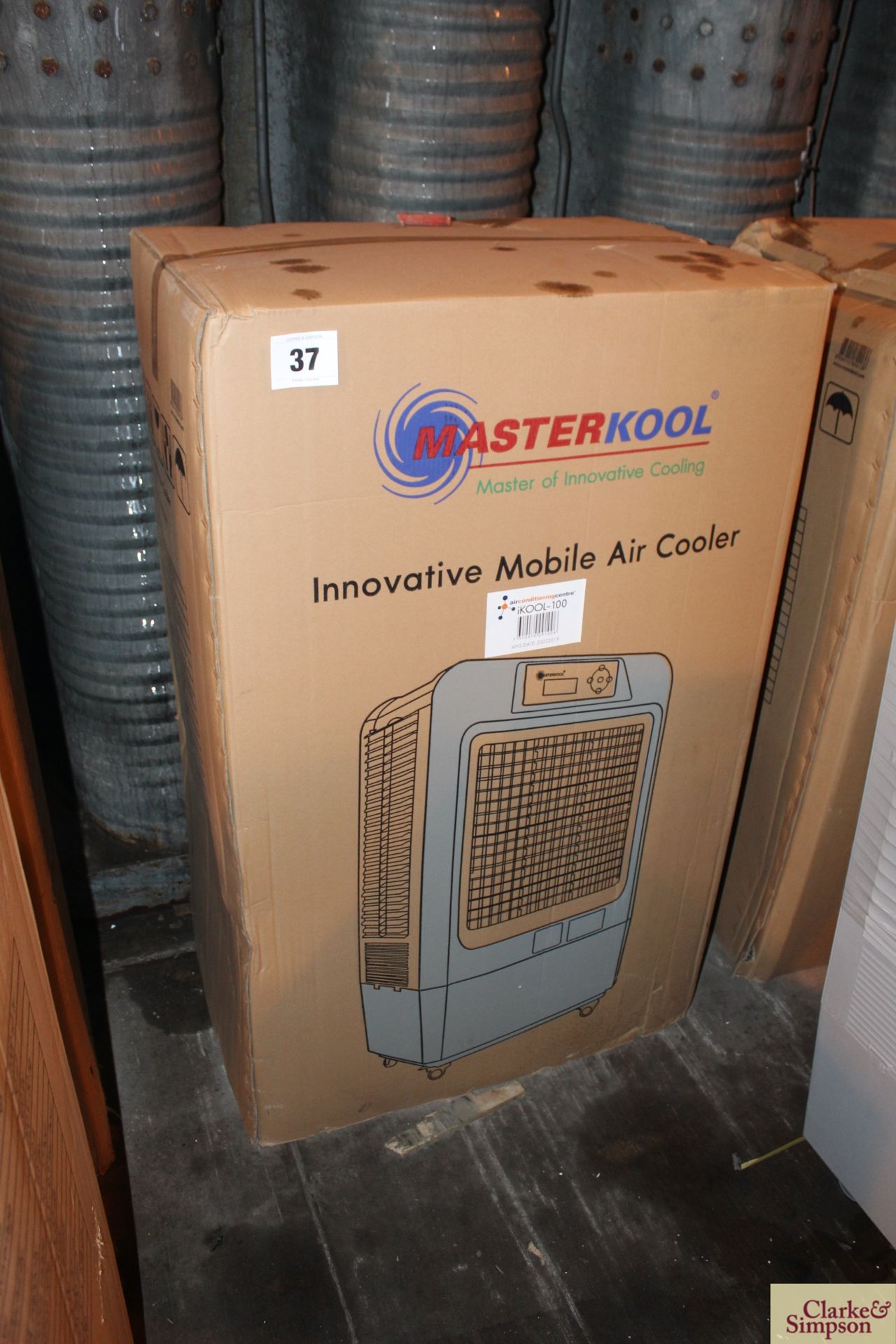 Boxed MasterKool iKool mobile air cooler. Model MIK-70EX. 2019. Click here for manufacturers